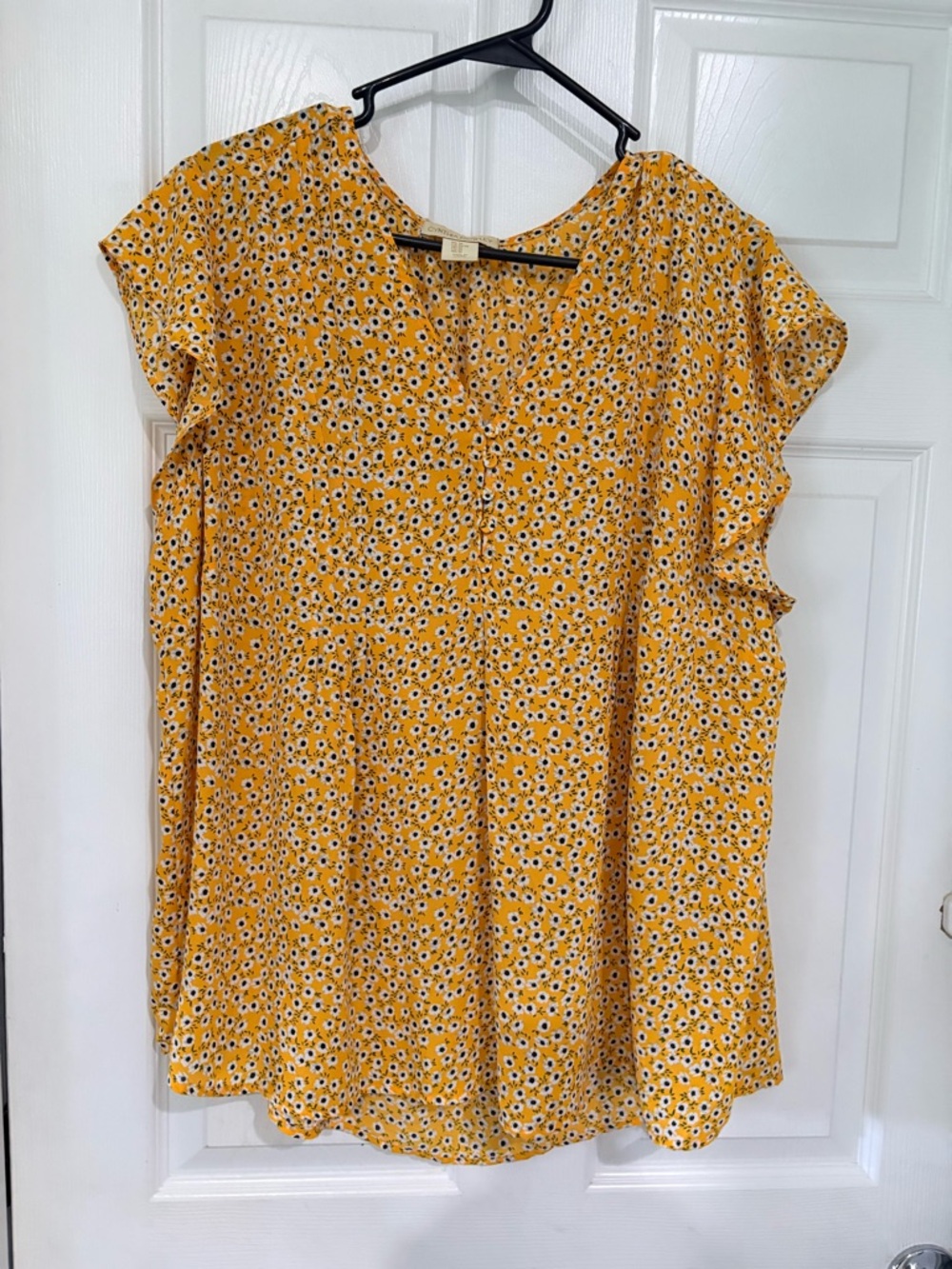 Cynthia Rowley Yellow Floral Cap-Sleeve Blouse